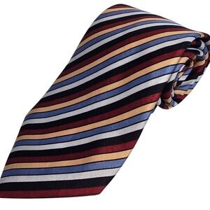 Vtg Michel Cravat J. Riggings 100% Pure Silk Men's Tie Blue Yellow‎ White Brown